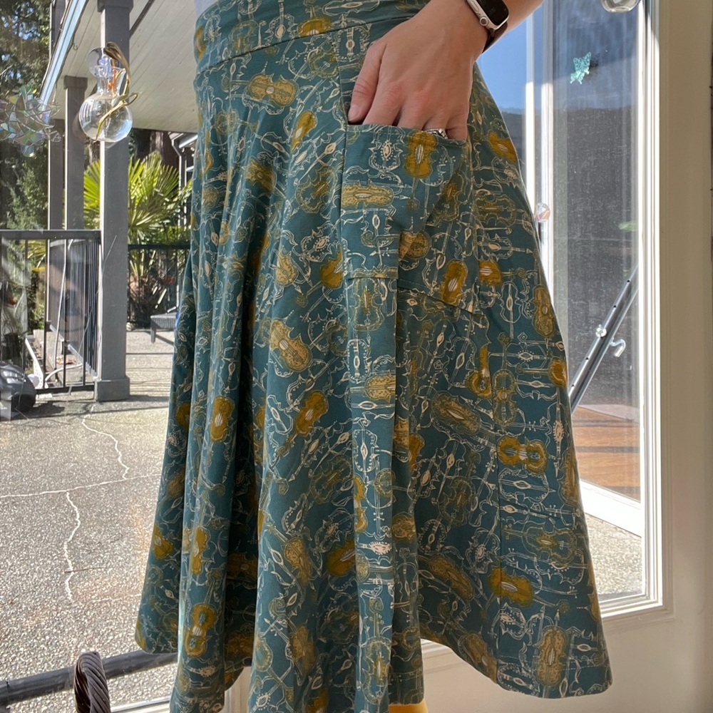 Effie’s Heart Teal Violen A Line Midi Skirt with Patch Pocket